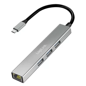   Logilink USB 3.2 Gen1 Hub, 3x USB-A, 1x RJ45 Gigabit Ethernet Adapter, 5 Gbit/s, 4,5 W, alumínium