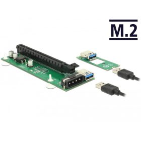   Delock Bovítokártya M.2 kulcs B+M > PCI Express x16 30 cm USB kábellel (41428)