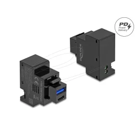   Delock Keystone Modul A-típusú USB-vel és USB Type-C  töltő porttal PD 20 W fekete