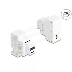   Delock Keystone Modul A-típusú USB-vel és USB Type-C  töltő porttal PD 20 W fehér