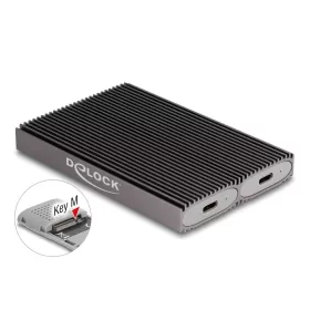   Delock USB Type-C  kettős kombinált külső ház 2 x M.2 NVMe PCIe vagy SATA SSD-hez - eszköz nélkül csatlakoztatható (42028)