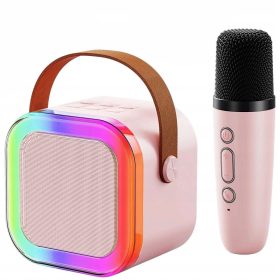   Extralink Kids Mini Karaoke LED Speaker 1x Mic Pink | Karaoke Set | speaker, 1x microphone, Bluetooth, AUX, SD card slot, RGB lighting
