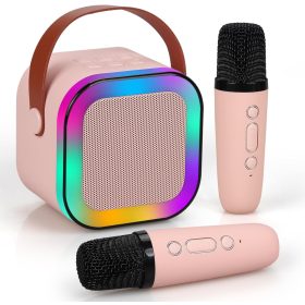   Extralink Kids Mini Karaoke LED Speaker 2x Mic Pink | Karaoke Set | speaker, 2x microphone, Bluetooth, AUX, SD card slot, RGB lighting
