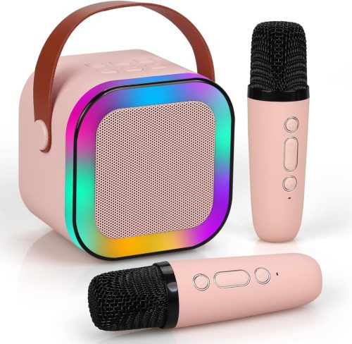 Extralink Kids Mini Karaoke LED Speaker 2x Mic Pink | Karaoke Set | speaker, 2x microphone, Bluetooth, AUX, SD card slot, RGB lighting