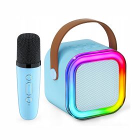   Extralink Kids Mini Karaoke LED Speaker 1x Mic Blue | Karaoke Set | speaker, 1x microphone, Bluetooth, AUX, SD card slot, RGB lighting