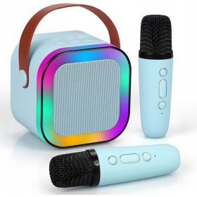   Extralink Kids Mini Karaoke LED Speaker 2x Mic Blue | Karaoke Set | speaker, 2x microphone, Bluetooth, AUX, SD card slot, RGB lighting