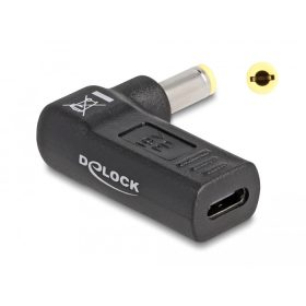   Delock Laptop töltőkábel adapter USB Type-C  anya - 5,5 x 2,5 mm apa 90  fokban hajlított