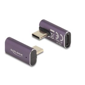  Delock USB Adapter 40 Gbps USB Type-C  PD 3.1 240 W csatlakozódugóval - csatlakozóhüvellyel, elforgatott ívelt bal / jobb 8K 60 Hz fém