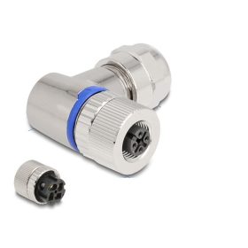   Delock M12 Csatlakozó A-kódolású, 4 tűs anya csavarozható kapcsolat 90 -os szögben fém (60565)