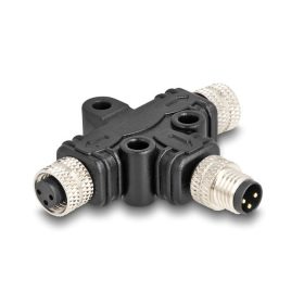   Delock M8 T-megosztó A-kódolt 3 tűs 1 x apa - 2 db. hüvely párhuzamos kapcsolással