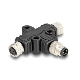   Delock M8 T-megosztó A-kódolt 4 tűs 1 x apa - 2 db. hüvely párhuzamos kapcsolással (60576)