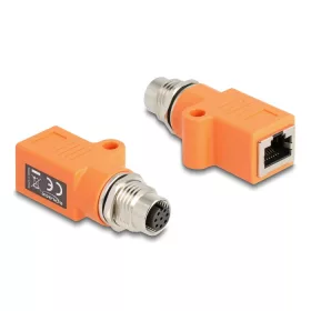   Delock M12 A-kódolt adapter 8 tűs anya - RJ45 anya Cat.5e beszerelő mélyedéssel, egyenes, narancssárga színű
