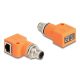 Delock M12 A-kódolt adapter 8 tűs apa - RJ45 anya Cat.5e beszerelő mélyedéssel, 90 -ban hajlított, narancssárga színű