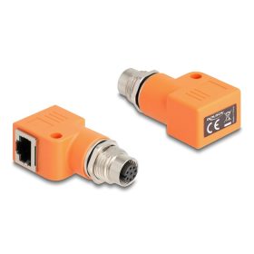   Delock M12 A-kódolt adapter 8 tűs anya - RJ45 anya Cat.5e beszerelő mélyedéssel, 90 -ban hajlított, narancssárga színű