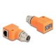 Delock M12 A-kódolt adapter 8 tűs anya - RJ45 anya Cat.5e beszerelő mélyedéssel, 90 -ban hajlított, narancssárga színű
