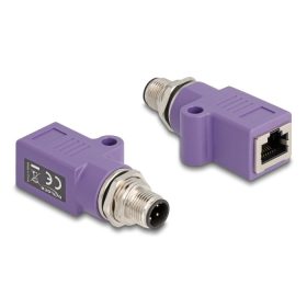   Delock M12 D-kódolt adapter 4 tűs apa - RJ45 anya Cat.5e beszerelő mélyedéssel, egyenes, lila színű