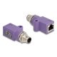Delock M12 D-kódolt adapter 4 tűs apa - RJ45 anya Cat.5e beszerelő mélyedéssel, egyenes, lila színű