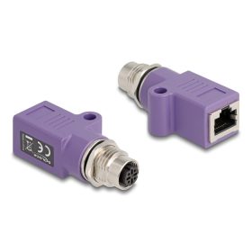  Delock M12 D-kódolt adapter 4 tűs anya - RJ45 anya Cat.5e beszerelő mélyedéssel, egyenes, lila színű