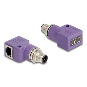   Delock M12 D-kódolt adapter 4 tűs apa - RJ45 anya Cat.5e beszerelő mélyedéssel, 90 -ban hajlított, ibolya színű