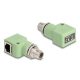 Delock M12 X-kódolt adapter 8 tűs apa - RJ45 anya Cat.5e beszerelő mélyedéssel, 90 -ban hajlított, zöld színű