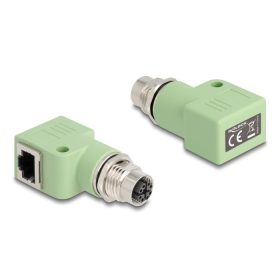   Delock M12 X-kódolt adapter 8 tűs anya - RJ45 anya Cat.5e beszerelő mélyedéssel, 90 -ban hajlított, zöld színű