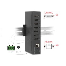   Delock Ipari Hub 7 x USB 2.0 A-típusú 15 kV ESD védelemmel és DIN sín beépítéssel