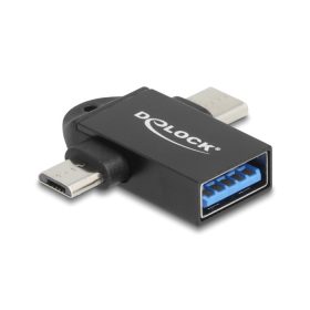   Delock Adapter USB 10 Gbps 2 az 1-ben A-típusú USB anya - USB Type-C  apa + Mikro-B USB apa OTG
