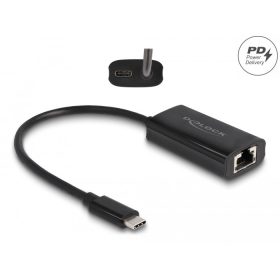   Delock Szürke USB Type-C  adapter tápellátó portos Gigabit LAN-hez 100 watt