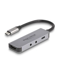   Delock USB Type-C  adapter - HDMI 4K 60 Hz és fejhallgató, valamint mikrofonhoz port + USB Type-C  csatlakozó PD 95 W (61064)
