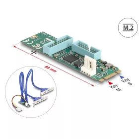   Delock Átalakító, M.2 aljzat B+M nyílással, csatlakozódugó - 4 x USB 5 Gbps A-típusú hüvely 50 cm hosszú kábellel