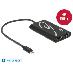   Delock Adapter Thunderbolt  3 csatlakozódugóval > 2 x Displayport csatlakozóhüvellyel 4K 60 Hz