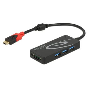   Delock külső, USB 3.1-es, 1. generációs hub, USB Type-C > 3 x USB A-típusú + két nyílással (62900)