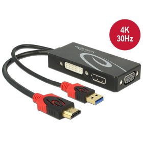   Delock Adapter HDMI-dugós csatlakozó > DVI / VGA / Displayport-csatlakozóhüvely 4K fekete