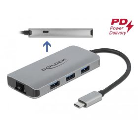   DeLock USB 3.2 Gen 1 3x Type-A + 1x Type-C Hub + Gigabit LAN (63252)