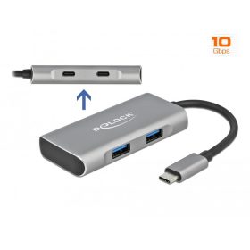   Delock Külső USB 3.2 Gen 2 USB Type-C  hub 2 A-típusú és 2 USB Type-C  csatlakozó felülettel