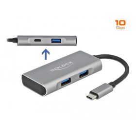   Delock Külső USB 3.2 Gen 2 USB Type-C  hub 3 A-típusú és 1 USB Type-C  csatlakozó felülettel