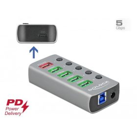   Delock USB 3.2 Gen 1 hub 4 porttal valamint 1 gyorstöltő porttal és 1 USB-C  PD 3.0 porttal kapcsoló