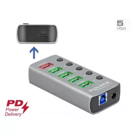   Delock USB 3.2 Gen 1 hub 4 porttal valamint 1 gyorstöltő porttal és 1 USB-C  PD 3.0 porttal kapcsoló
