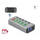 Delock USB 3.2 Gen 1 hub 4 porttal valamint 1 gyorstöltő porttal és 1 USB-C  PD 3.0 porttal kapcsoló