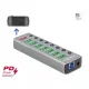Delock USB 3.2 Gen 1 hub 7 porttal valamint 1 gyorstöltő porttal és 1 USB-C  PD 3.0 porttal kapcsoló