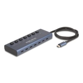   Delock USB 5 Gbps hub 7 USB Type-C  porttal és kapcsolóval, melyből 6 adatport és egy adat és 20 Wattos PD port (63410)