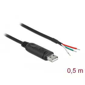   Delock Adapter kábel USB 2.0 Type-A és soros RS-232 közötti 3 nyitott vezetékkel 0,5 m (63497)