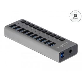   Delock SuperSpeed USB hub 10db USB 3.0 csatlakozóval és kapcsolóval (63670)