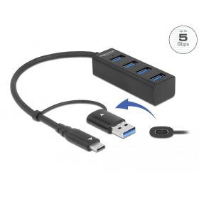   Delock 4 Port USB 3.2 Gen 1 Hub USB Type-C  vagy A-típusú USB konnektorral