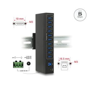   Delock Külső ipari HUB 10 x USB 3.0 A-típusú 20 kV ESD védelemmel (63919)
