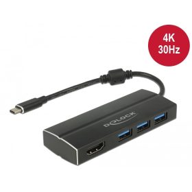   DeLock USB 3.1 Gen 1 Type-C HUB 3x USB 3.0 Type-A + 1x HDMI (DP Alt Mode) 4K 30Hz hub (63931)