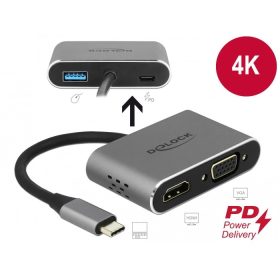   Delock USB Type-C adapter HDMI-hez és VGA-hoz 3.0 USB portal és PD-vel (64074)
