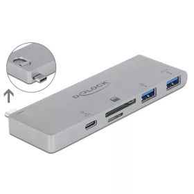   Delock 3 portos elosztó és 2 bemenetes kártyaolvasó MacBook-hoz 3.0 PD-vel és mozgatható (behúzható)