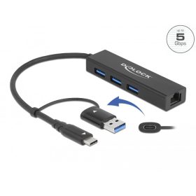 Delock 64149 USB3.0 HUB 4 portos + Gigabit LAN fekete