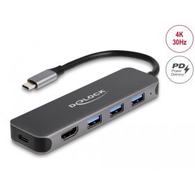   Delock 3 portos USB Hub és 4K HDMI kimenet USB Type-C  csatlakozóval és PD 85 Watt